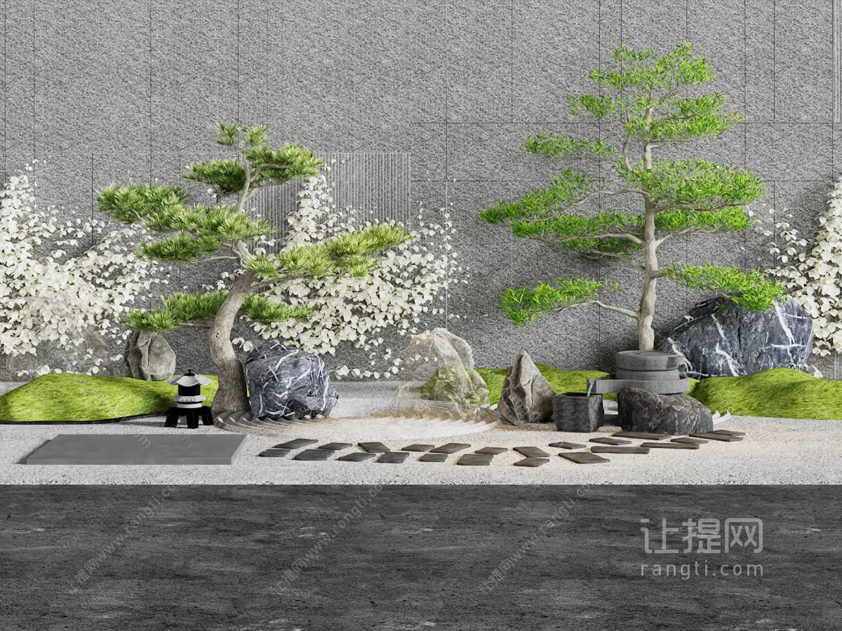 新中式松树 铺石路庭院景观园艺小品
