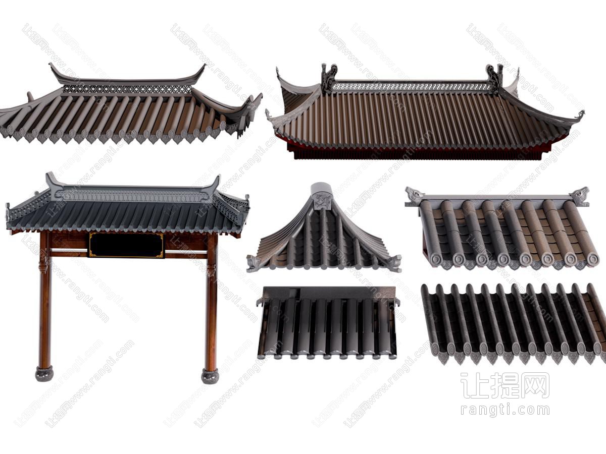 新中式屋檐 屋顶 门洞 建筑构件