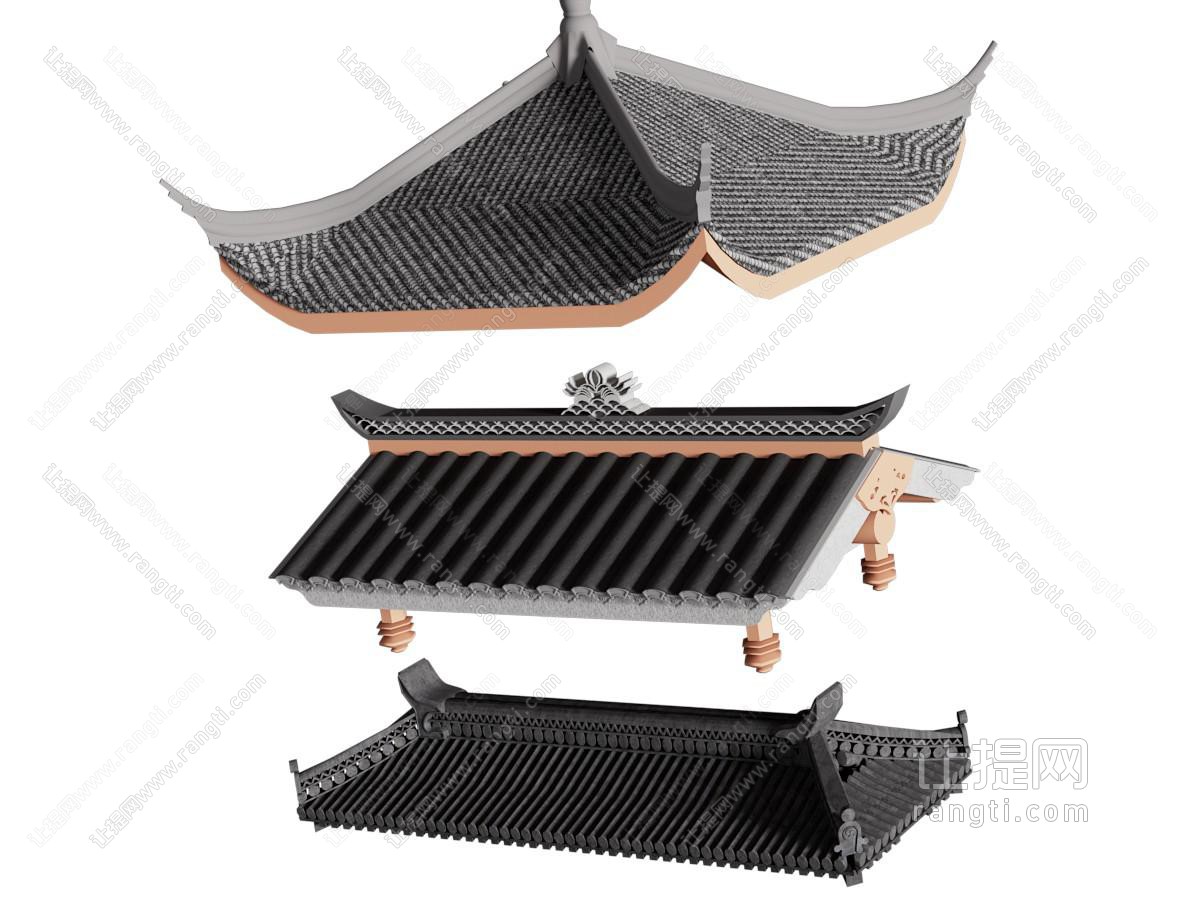 新中式瓦片屋顶 屋檐 建筑构件