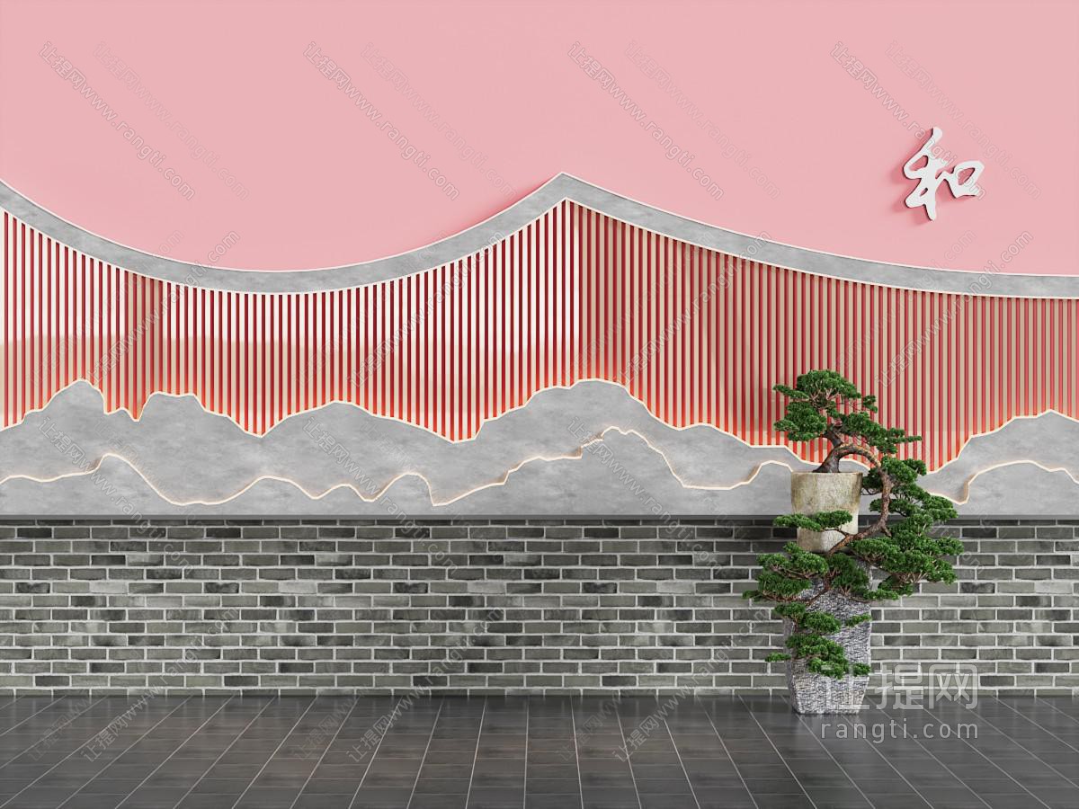 新中式景观背景墙
