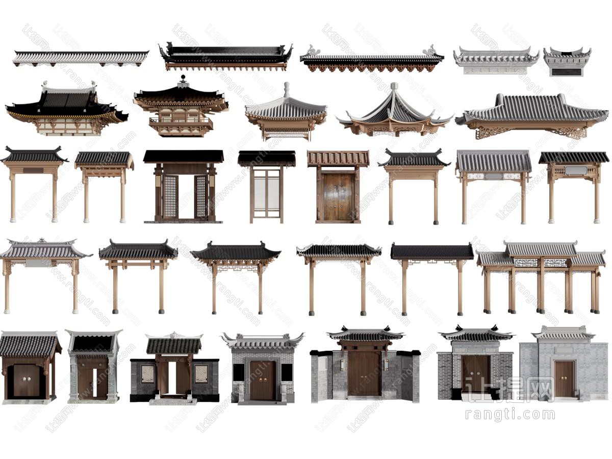 新中式屋檐 屋顶 大门 建筑构件