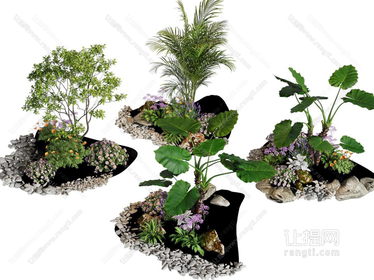 现代景观树木 花草 石子景观园艺小品