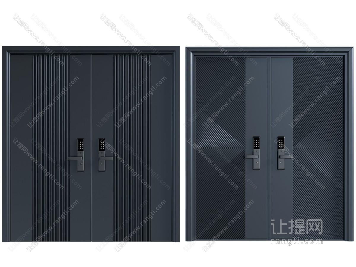 现代带密码锁的双开门 大门 防盗门 入户门