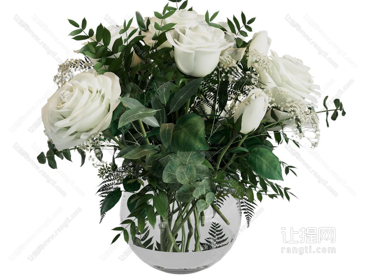 现代玻璃花瓶玫瑰花 摆件组合