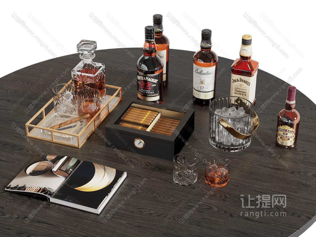 现代酒瓶酒杯 雪茄 书本