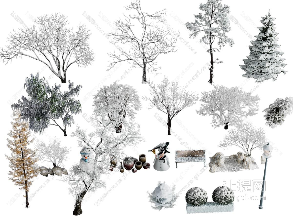 现代冬天盖满白雪的树木 雪景