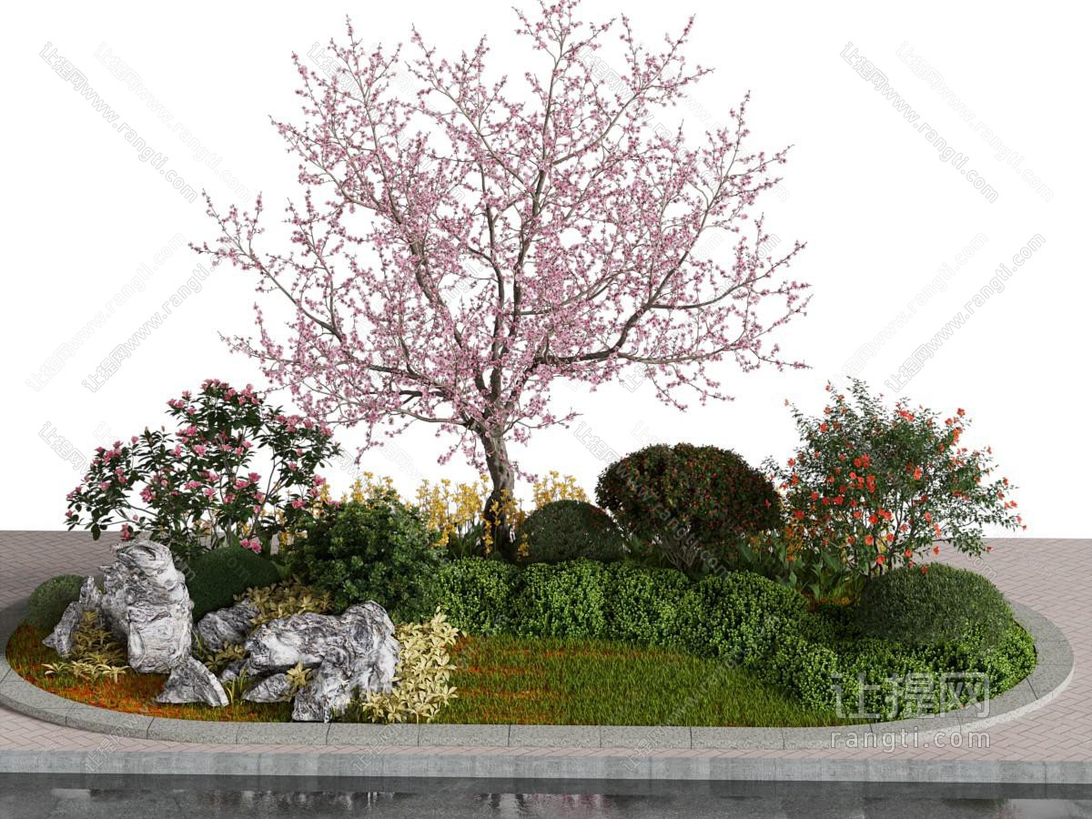 新中式椭圆形花池石头 花草 花树景观园艺小品