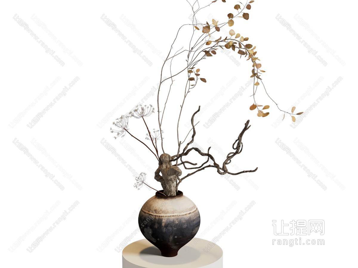 侘寂风陶艺花瓶花卉
