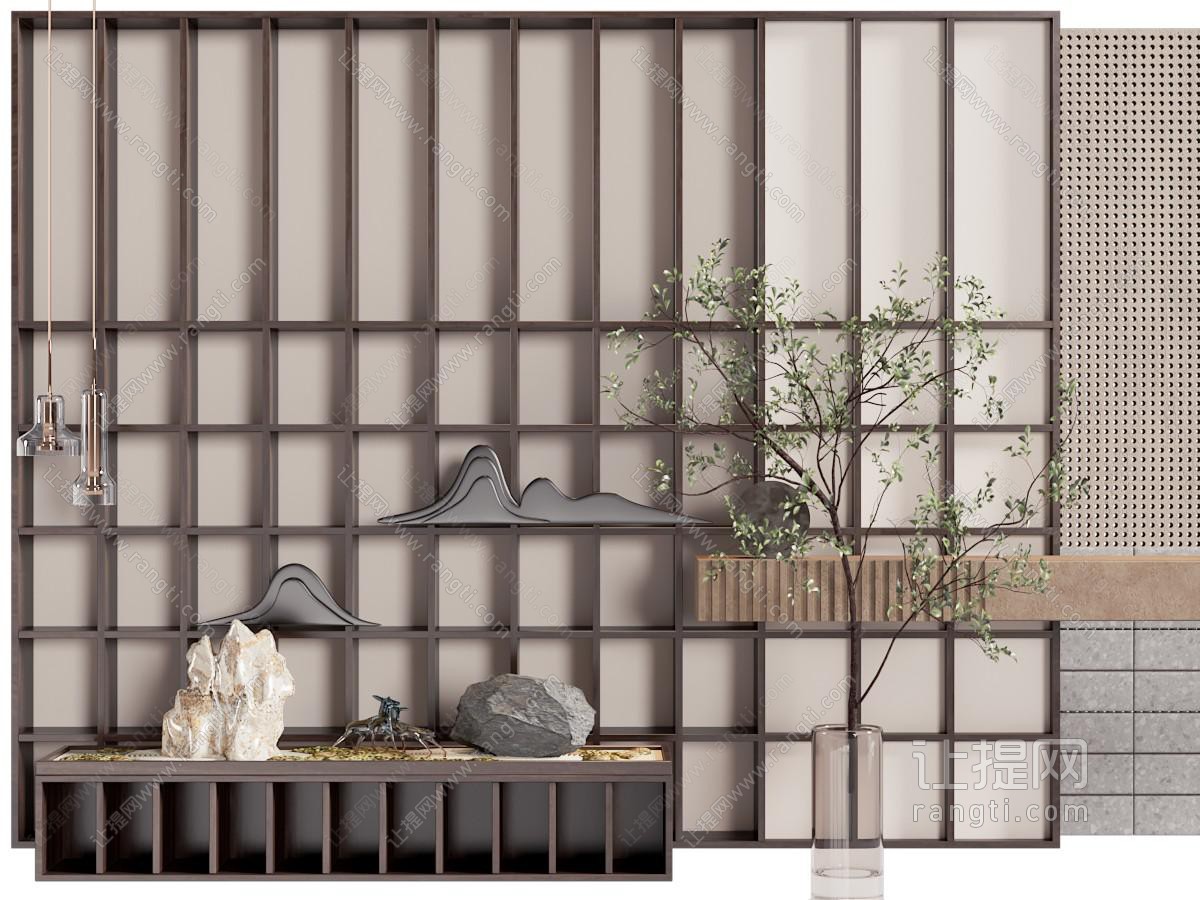 侘寂风中古风玄关背景墙