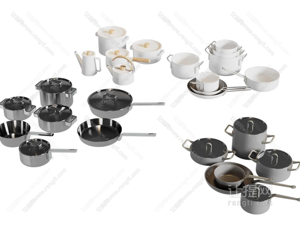 现代锅具 茶具杯子 餐具组合