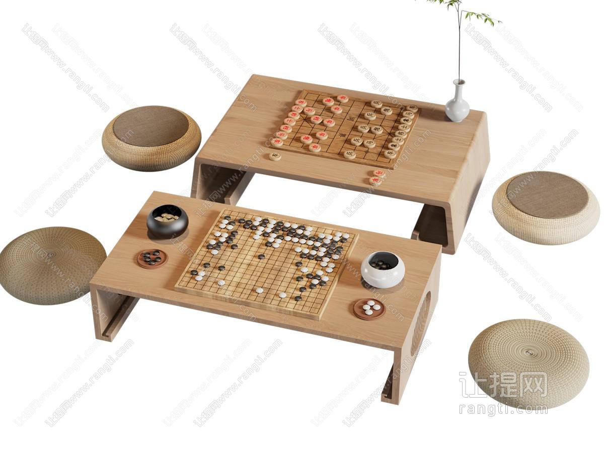 新中式围棋 象棋实木娱乐桌 蒲团