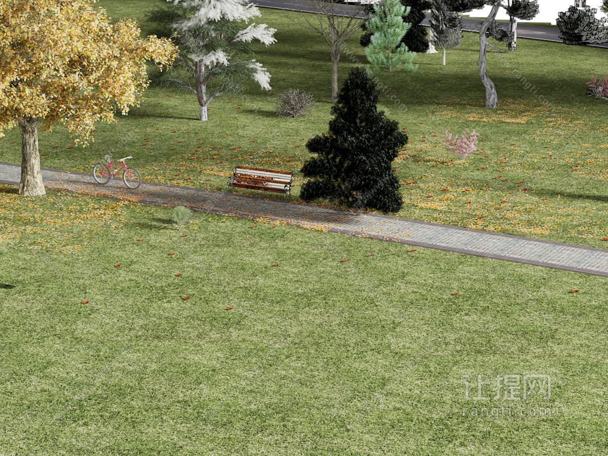 现代公园景观小品 道路 草地