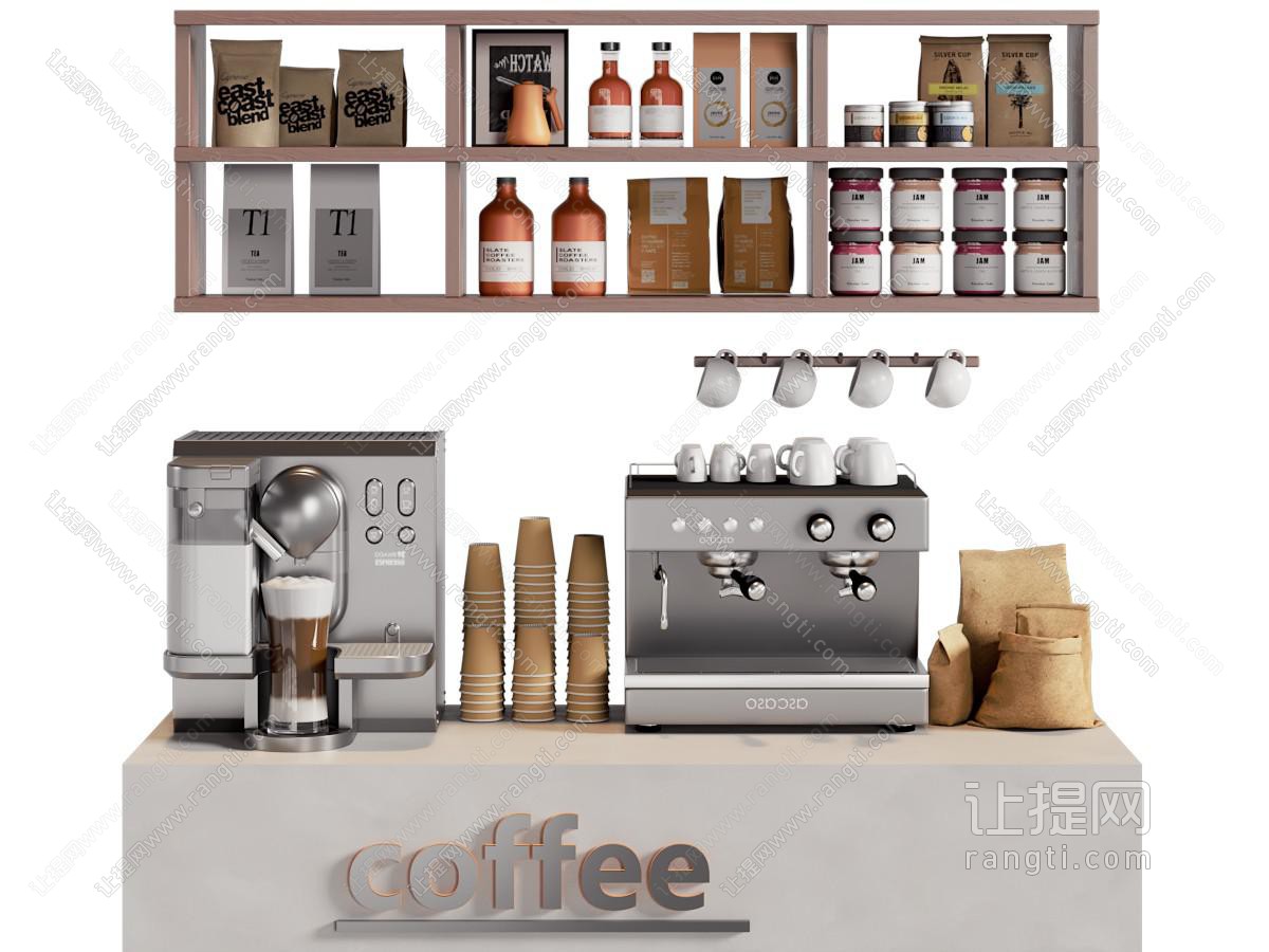 现代咖啡机 茶具杯子 咖啡豆 咖啡用品