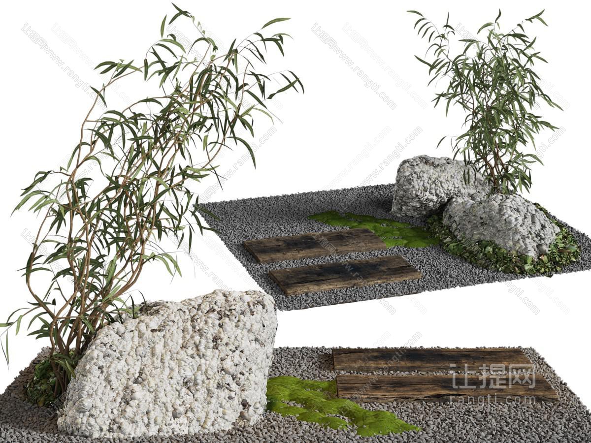 新中式石子 花草 景观园艺小品