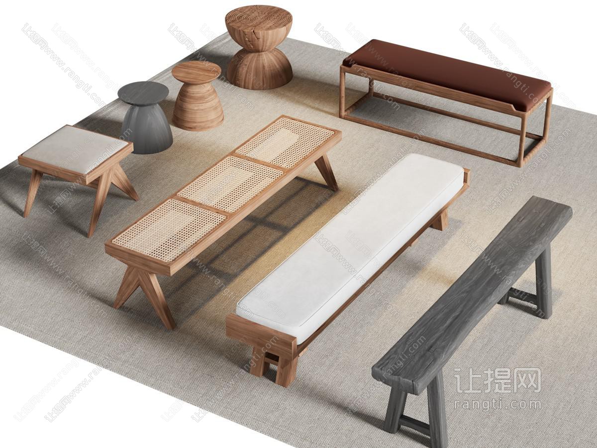侘寂风圆形凳子 长方形沙发凳子 换鞋凳