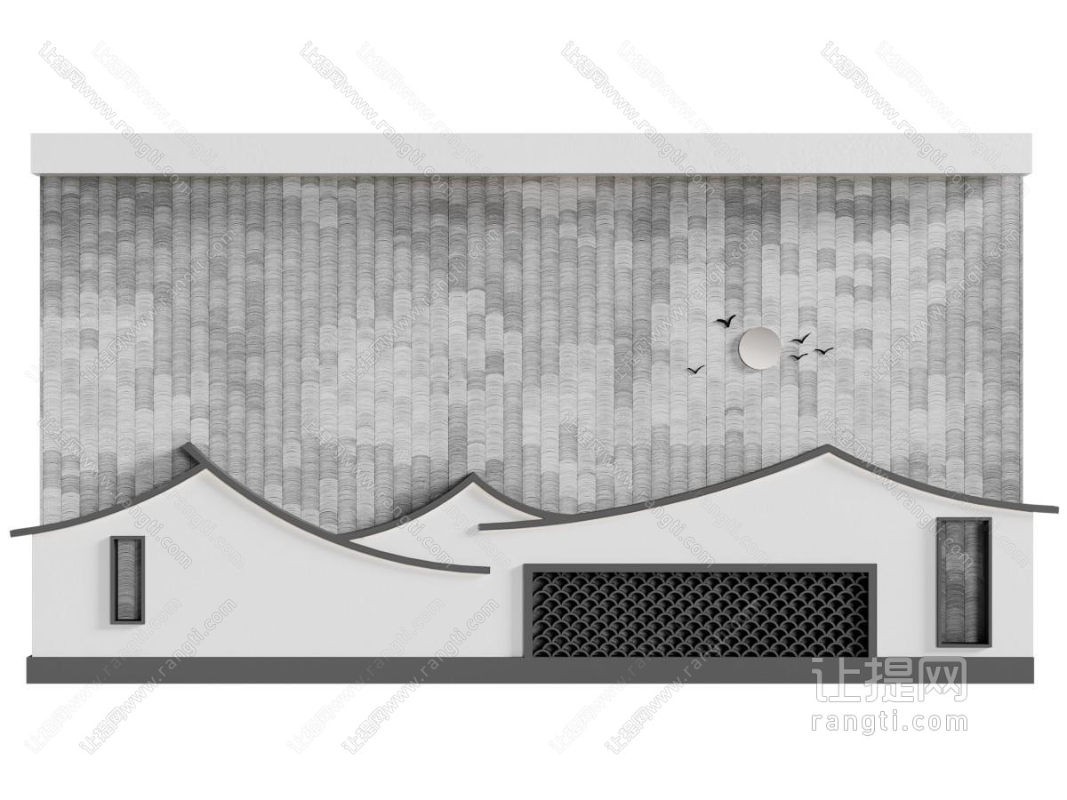 新中式徽派马头墙 建筑景观背景墙