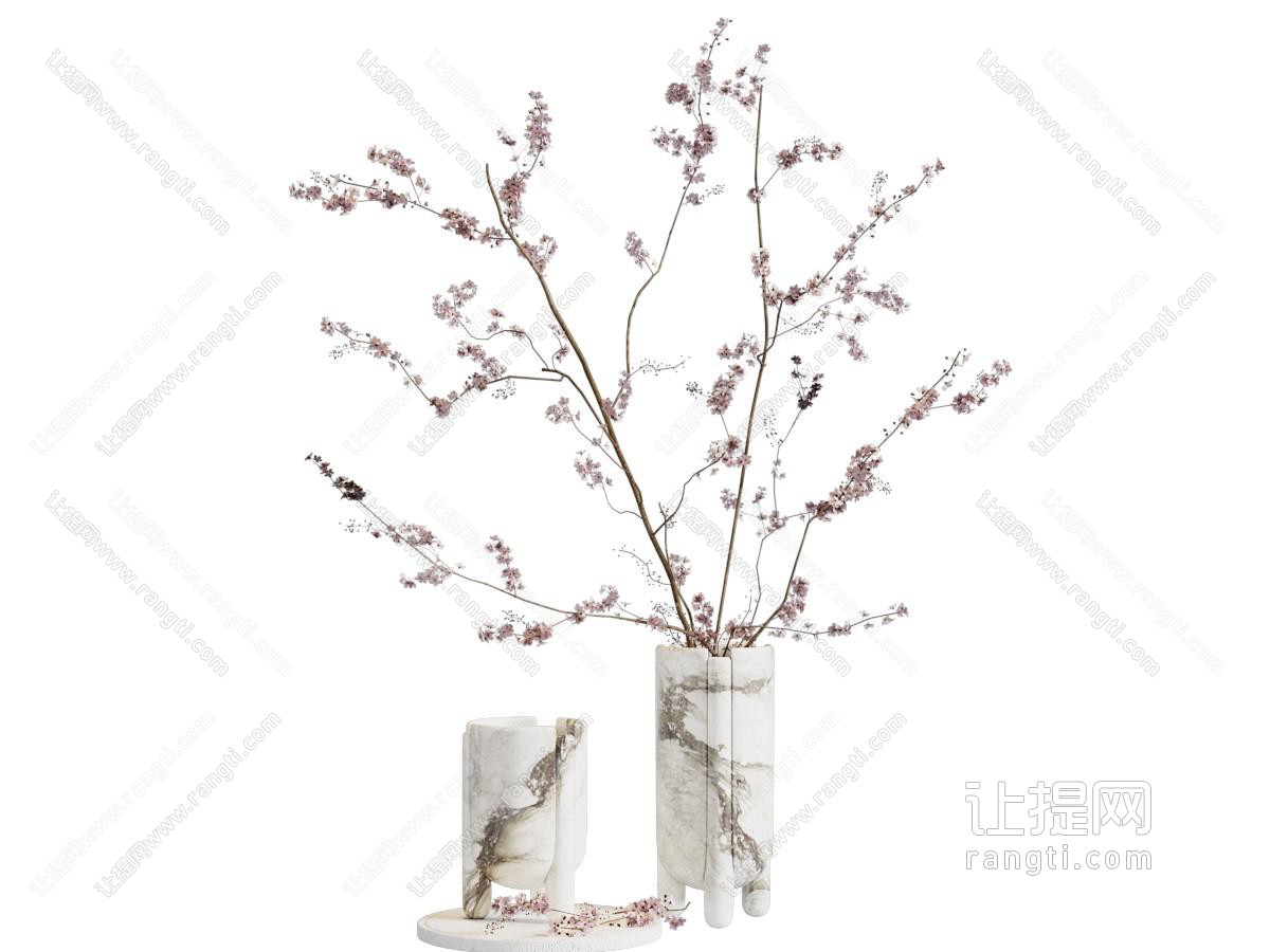 现代大理石花瓶花卉 摆件组合