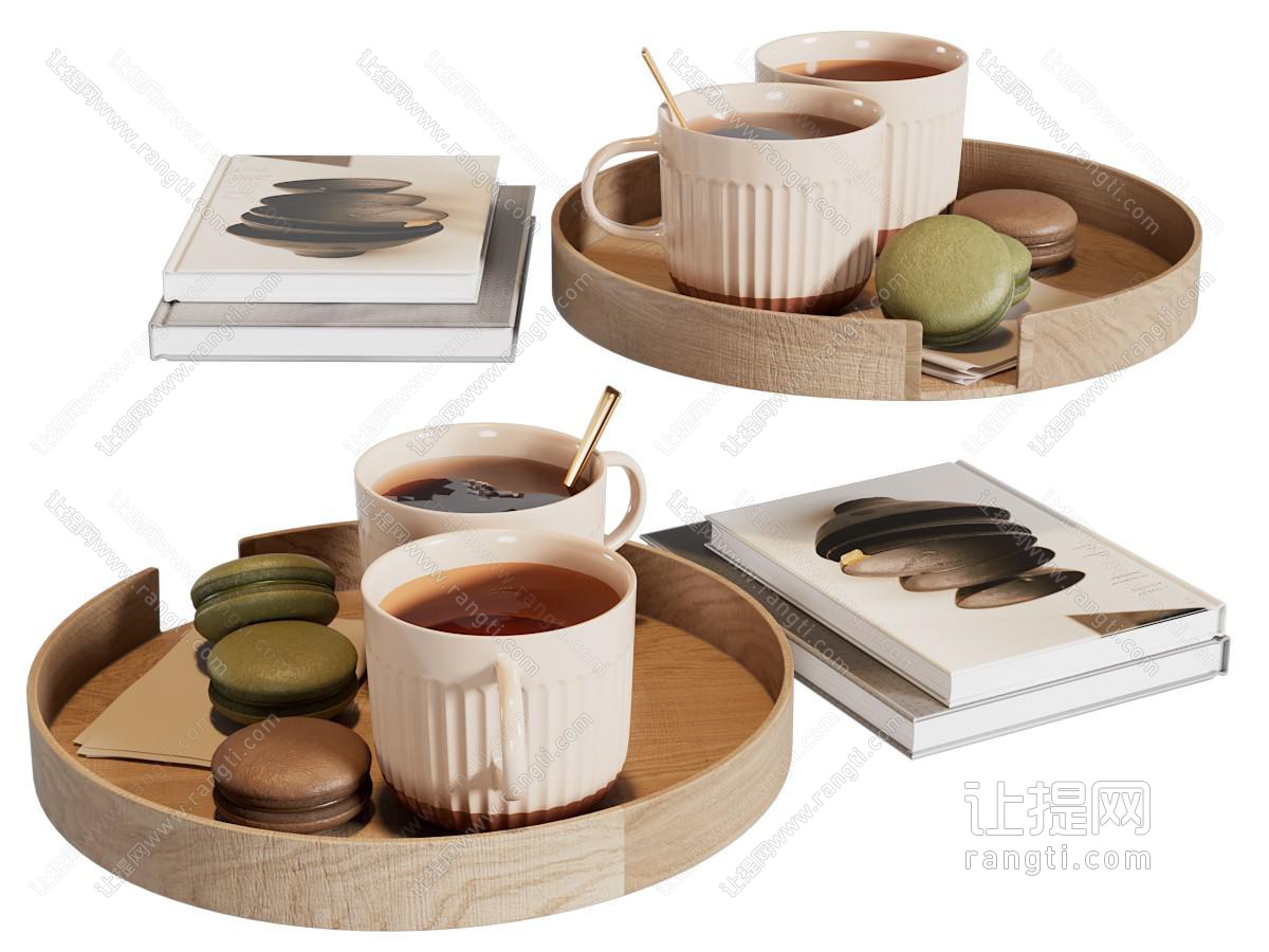 现代咖啡杯 饼干 书本摆件组合