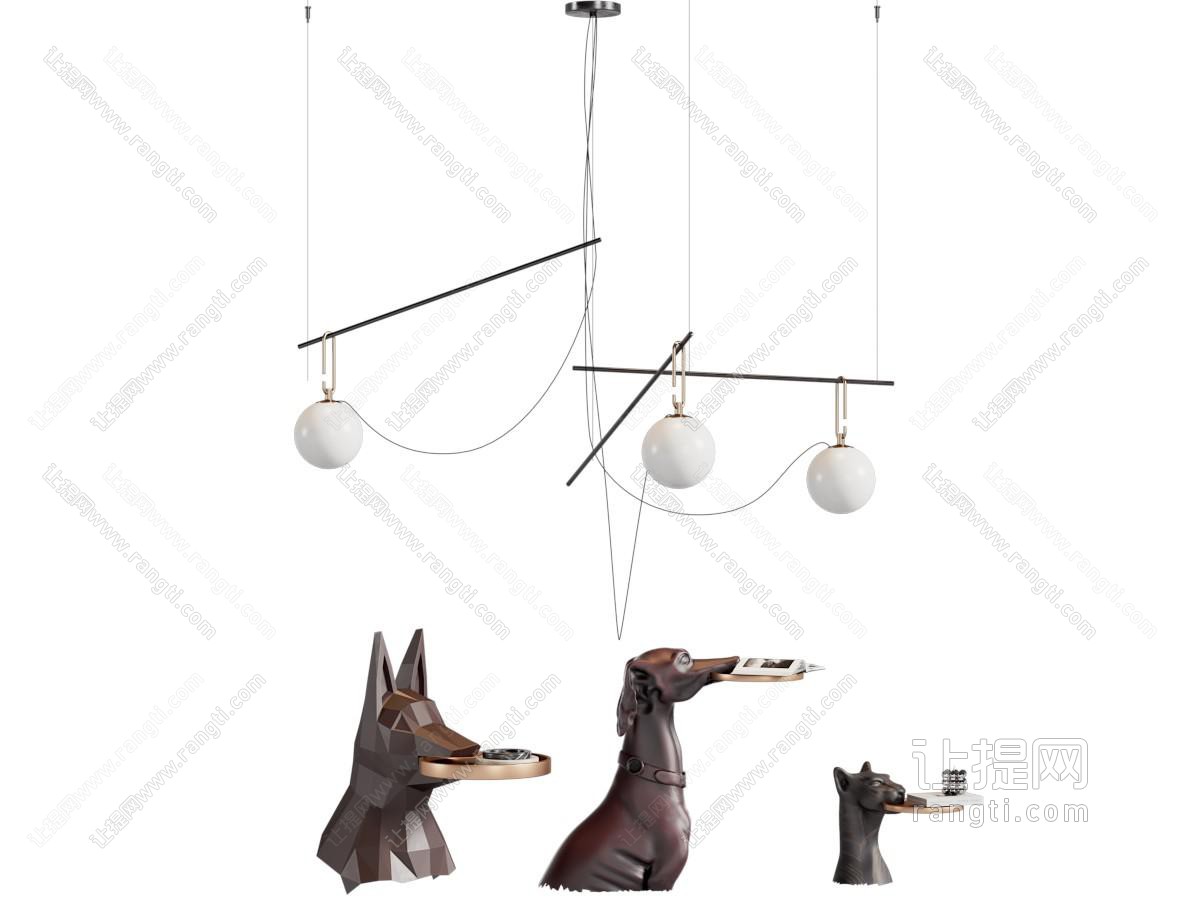现代吊灯 狗雕塑摆件