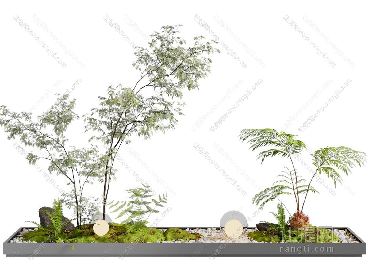 新中式花池树木 花草 石头景观园艺小品