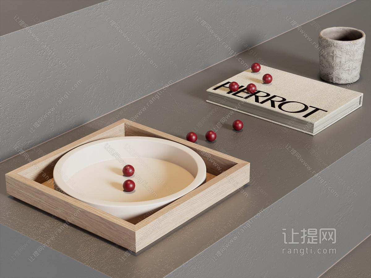 现代木托盘 书本 杯子摆件组合