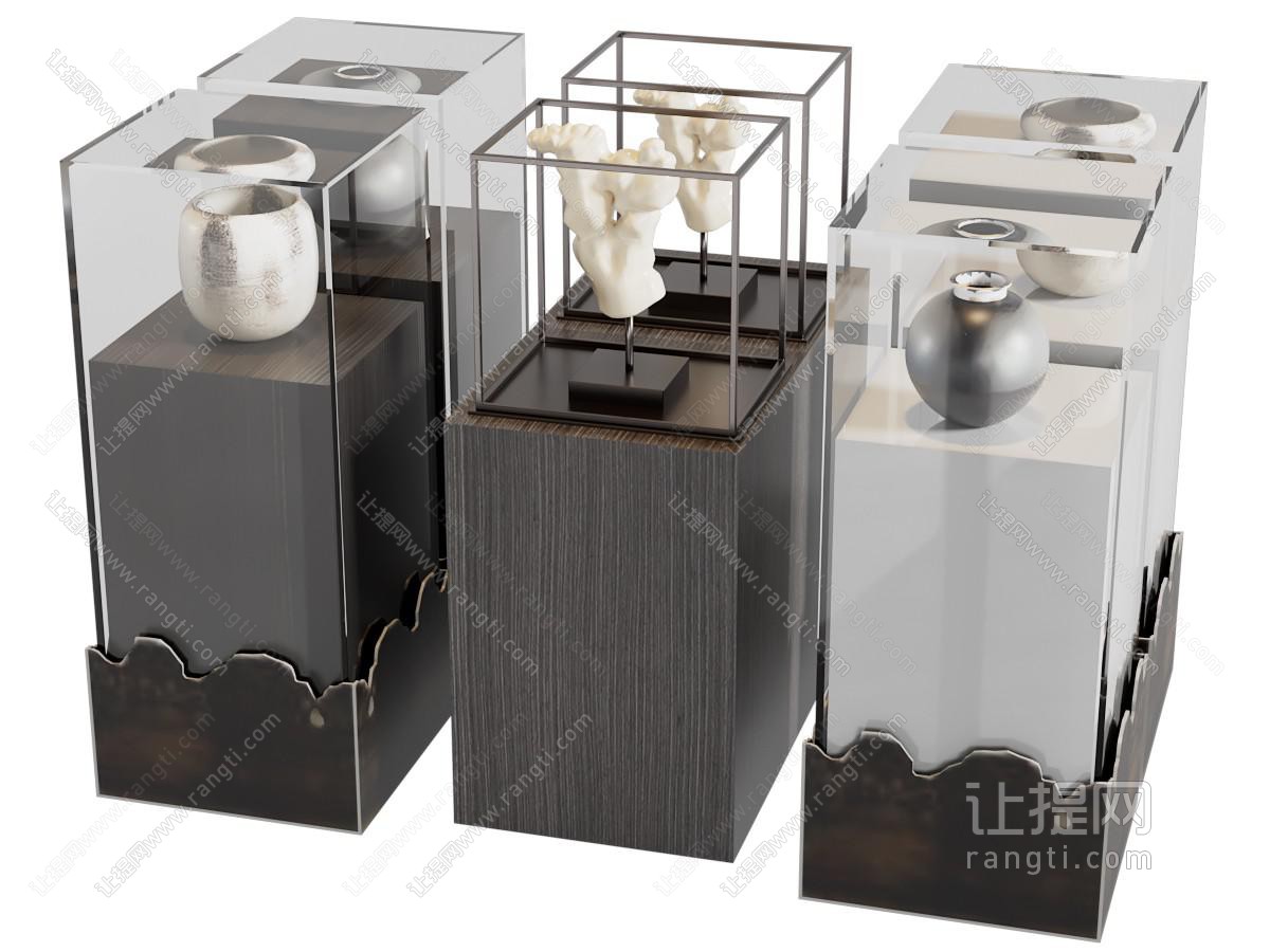 新中式陶艺器皿展柜 展台 摆件组合
