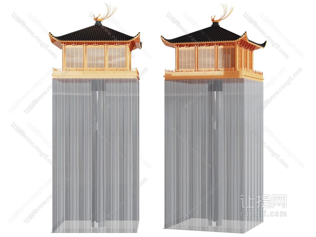 新中式建筑工艺品摆件组合