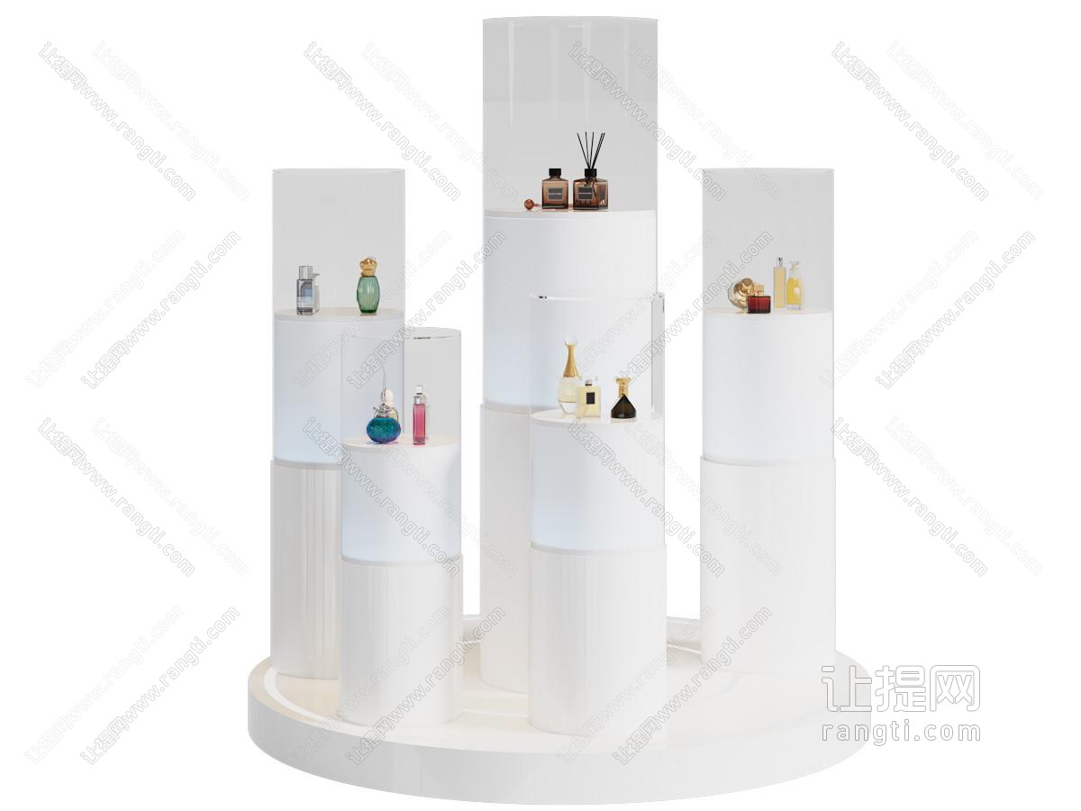 现代香水 化妆品圆形展台 美妆亚克力陈列柜展台中岛