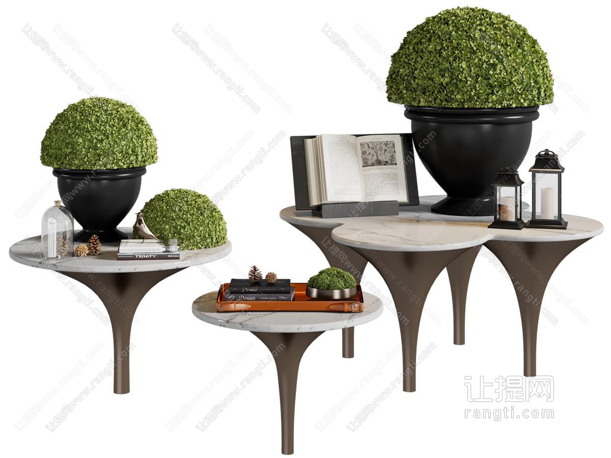 现代花盆盆栽植物 烛台 书本摆件组合