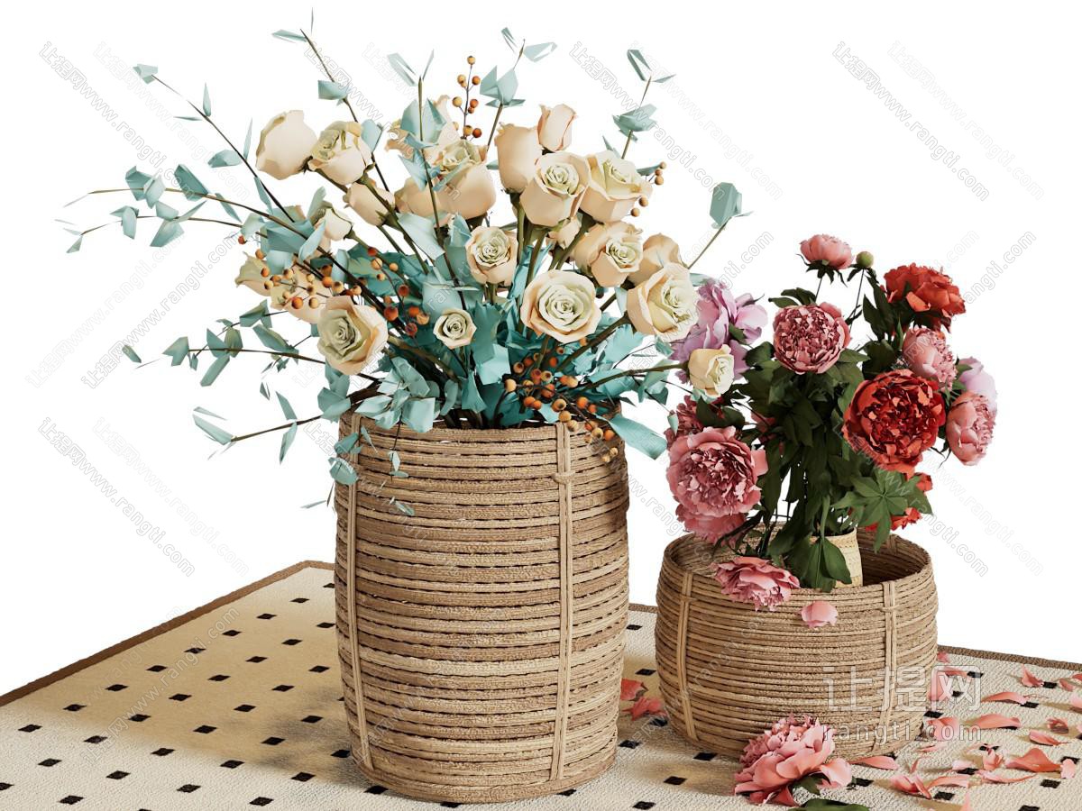 现代编织花瓶花卉 摆件组合