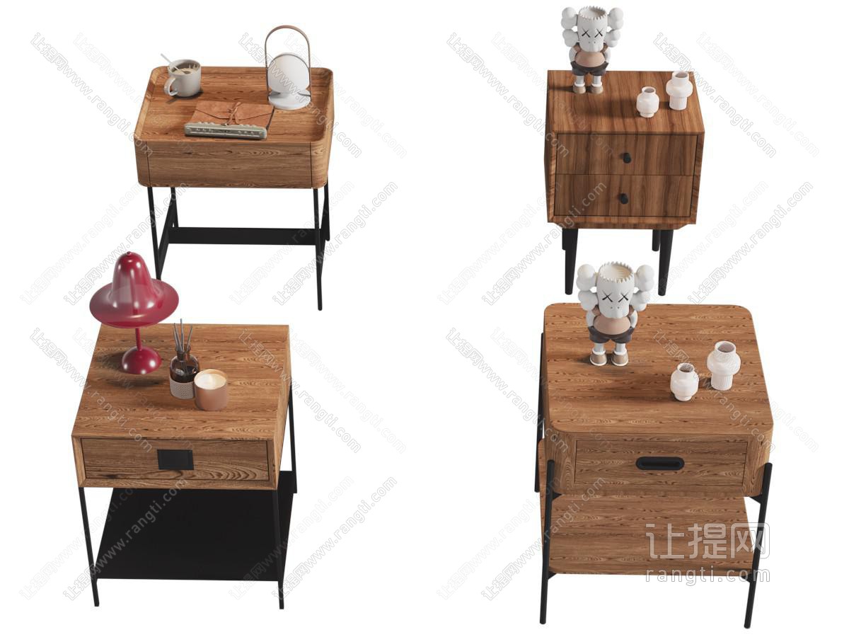 现代中古风实木床头柜