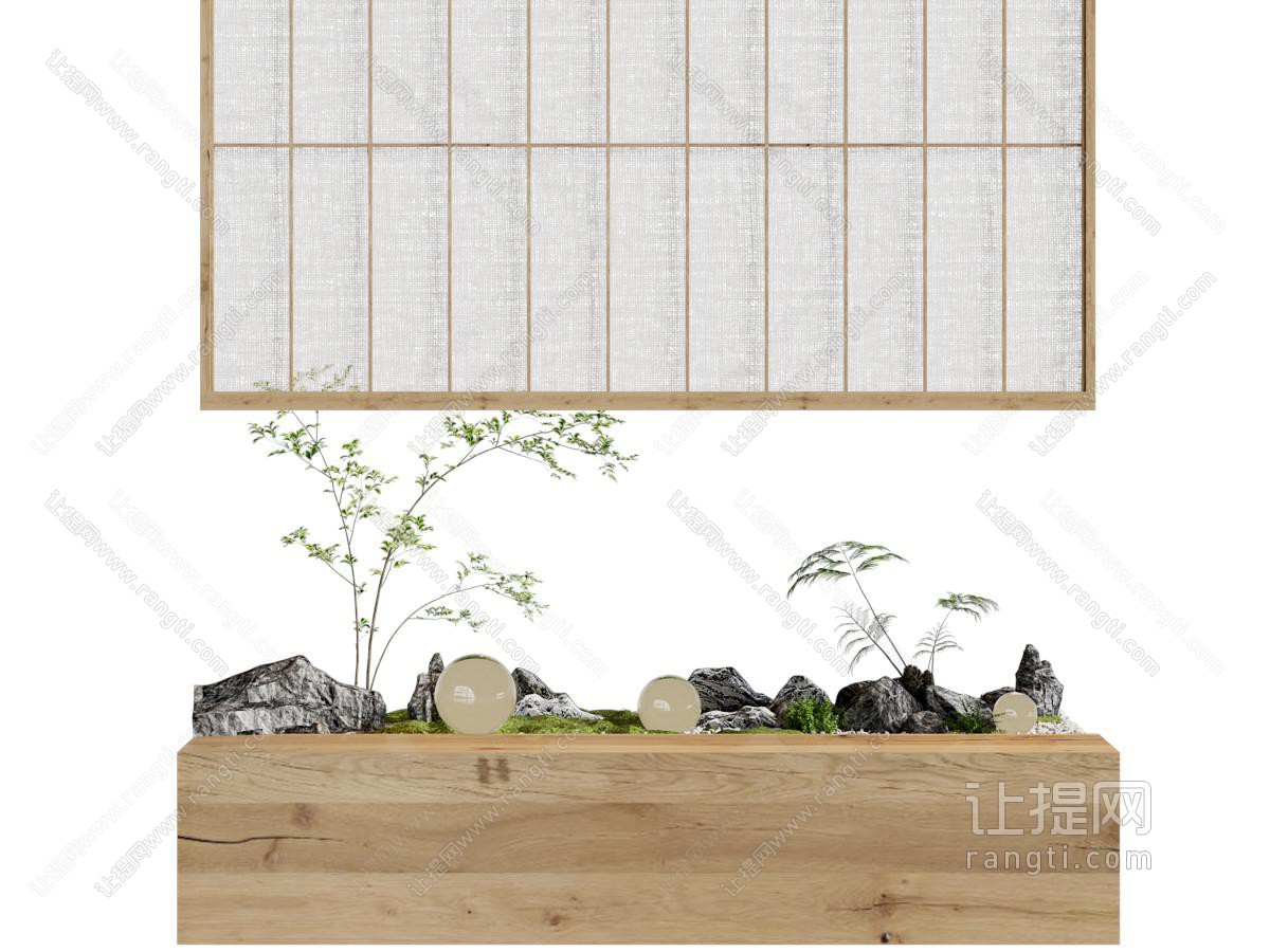 新中式实木花坛石头 植物景观园艺小品