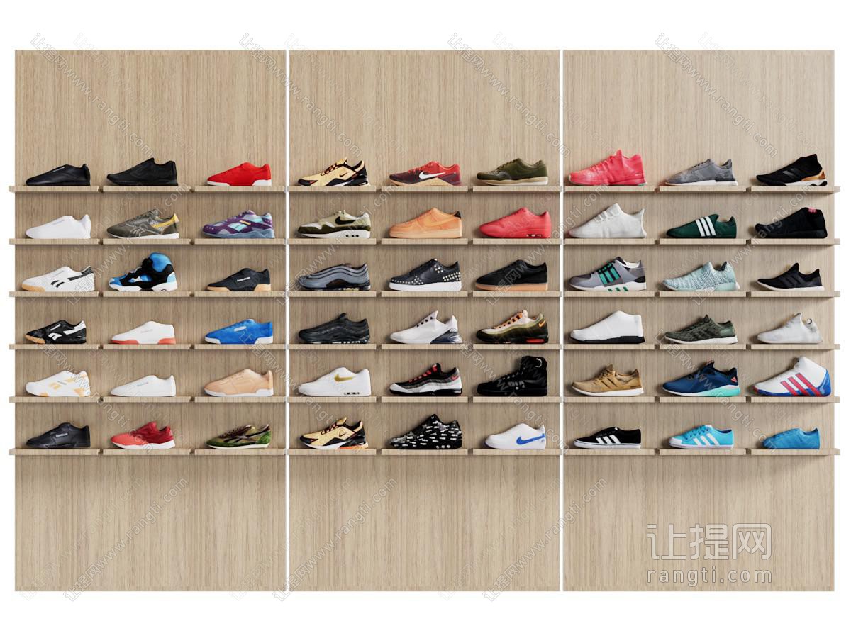 现代实木运动鞋展架 展柜 货架