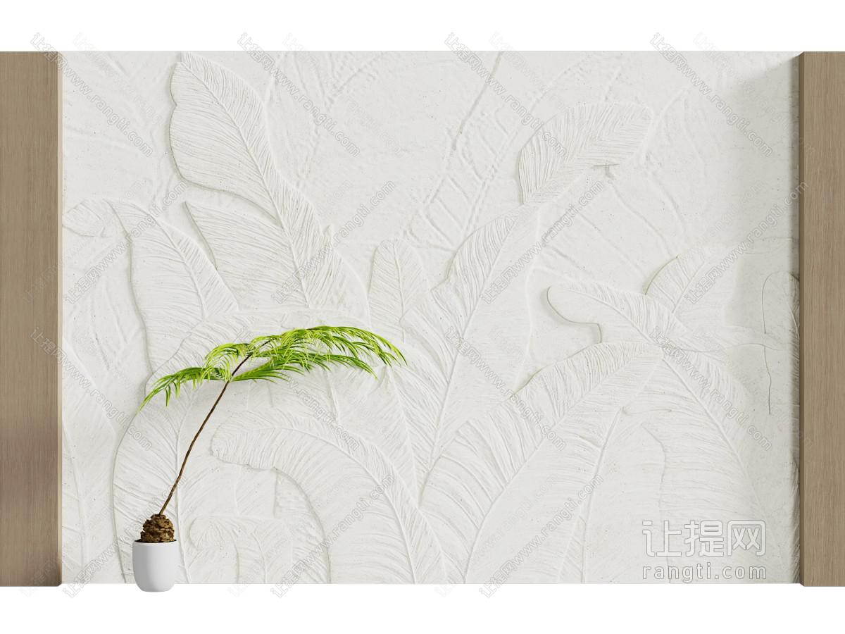 新中式植物浮雕背景墙