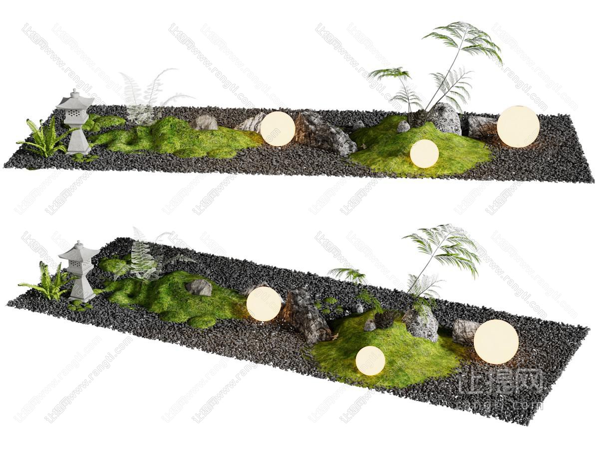新中式石子 装饰灯 花草景观园艺小品