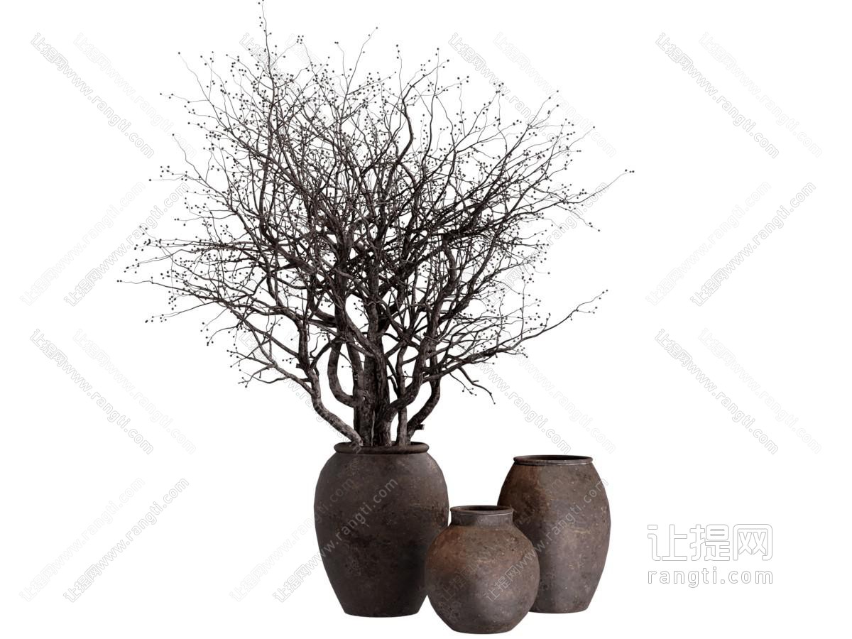 侘寂风陶艺花瓶干枝 摆件组合