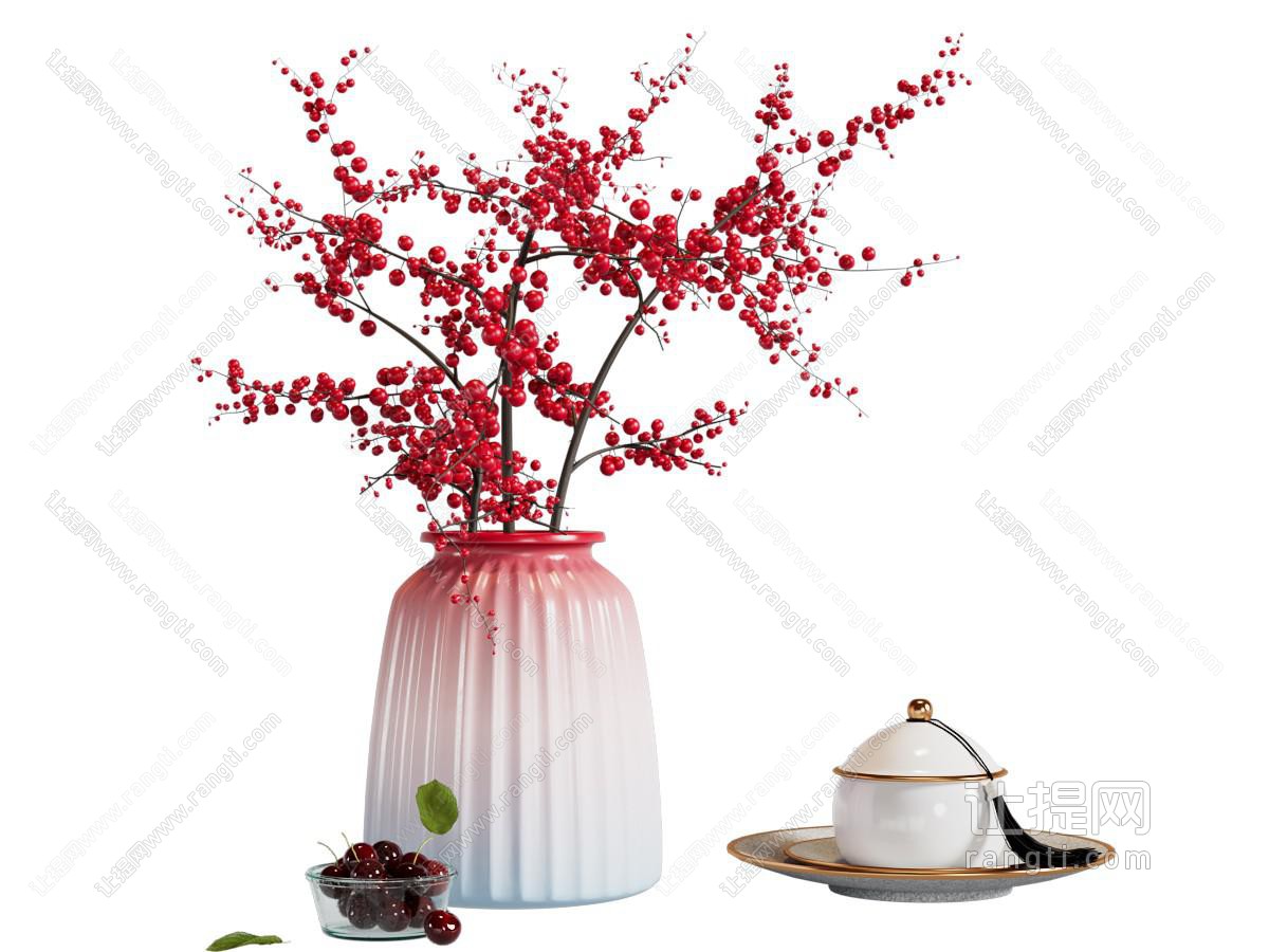 新中式花瓶花卉 茶杯摆件组合