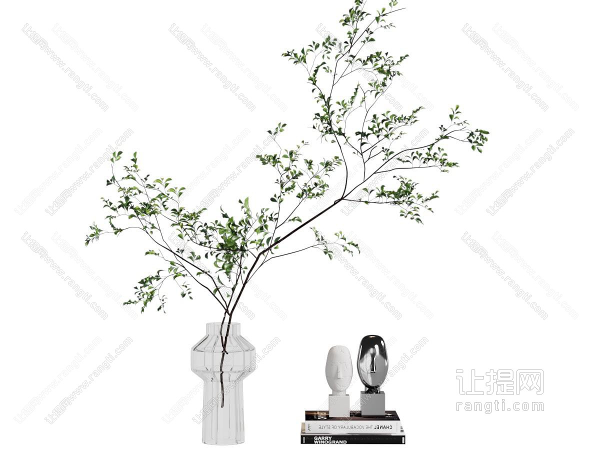 现代玻璃花瓶花卉 书本 饰品摆件组合