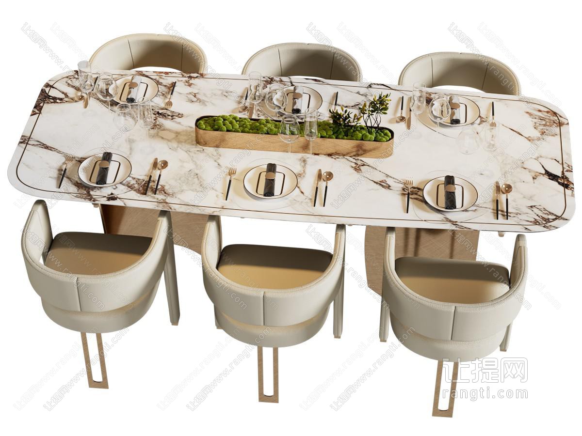 现代长方形餐桌椅组合 餐具组合