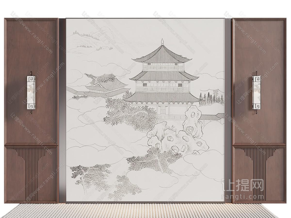 新中式床头背景墙
