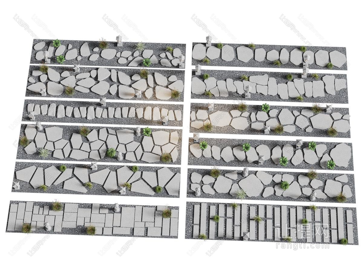 现代汀步路 铺石路 石径 景观园林道路
