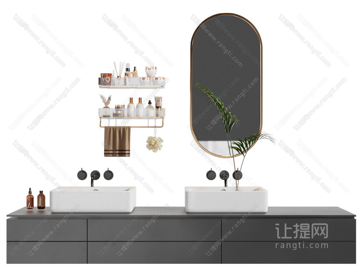 现代双盆洗手台 镜子 卫浴小件