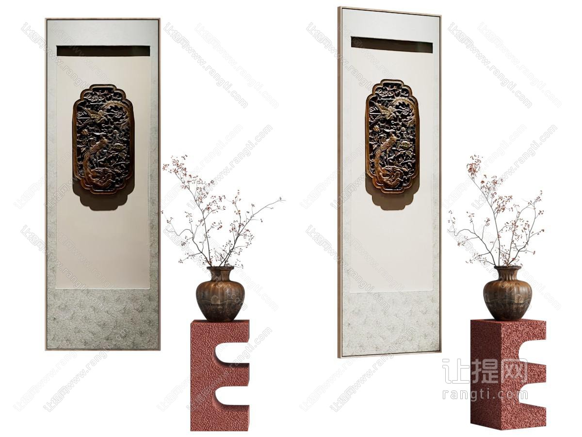 新中式装饰挂画 花瓶花卉摆件