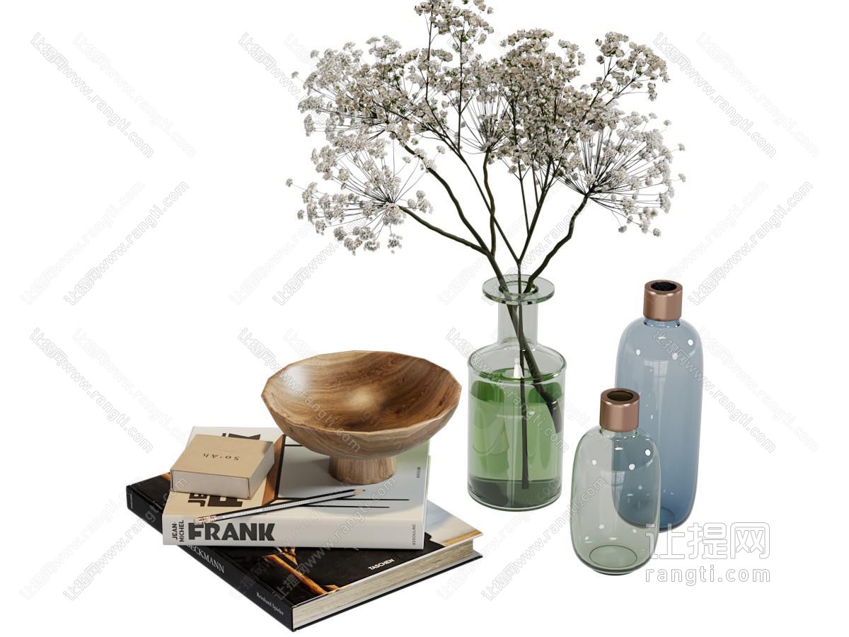 现代书本 玻璃花瓶花卉摆件组合