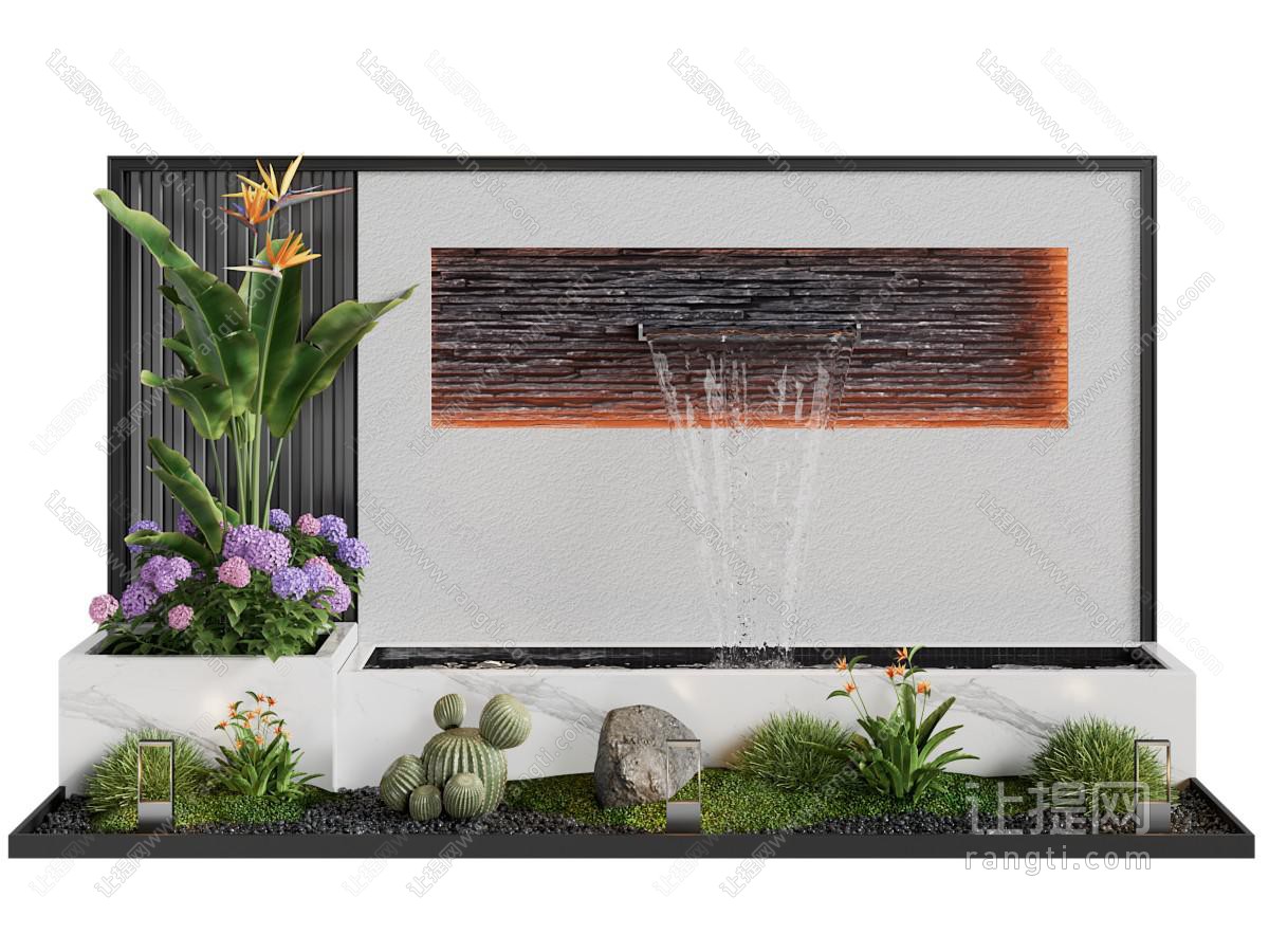 现代瀑布 花卉花草景观园艺小品