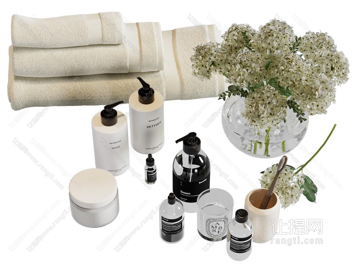 现代毛巾 洗护用品 花瓶花卉摆件组合