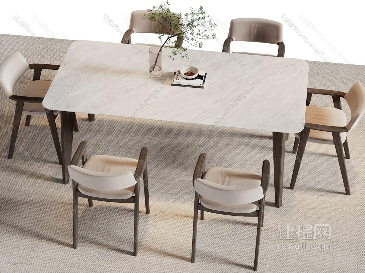 现代长方形餐桌椅组合