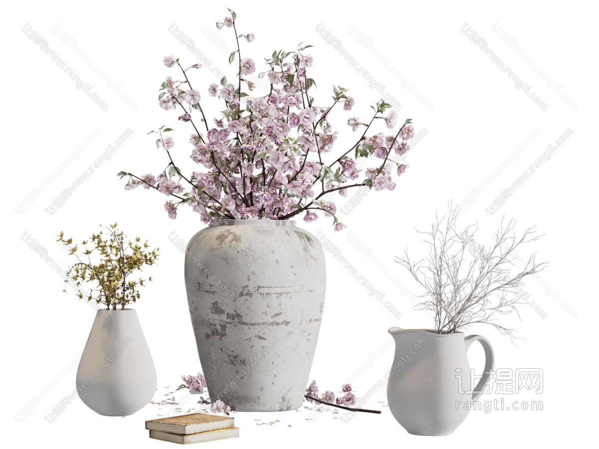 现代陶艺花瓶花卉 摆件组合