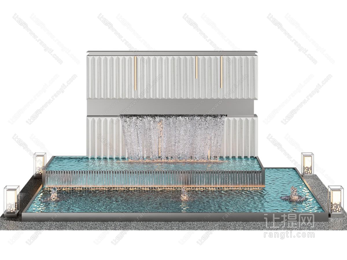现代瀑布水池景观园艺小品