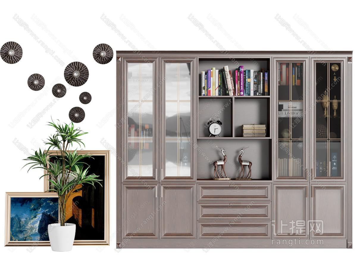 简欧书柜 地画